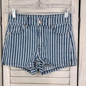 AMERICAN EAGLE OUTFITTERS Hi-Rise Shortie Jean Shorts Blue & White Stripes-0